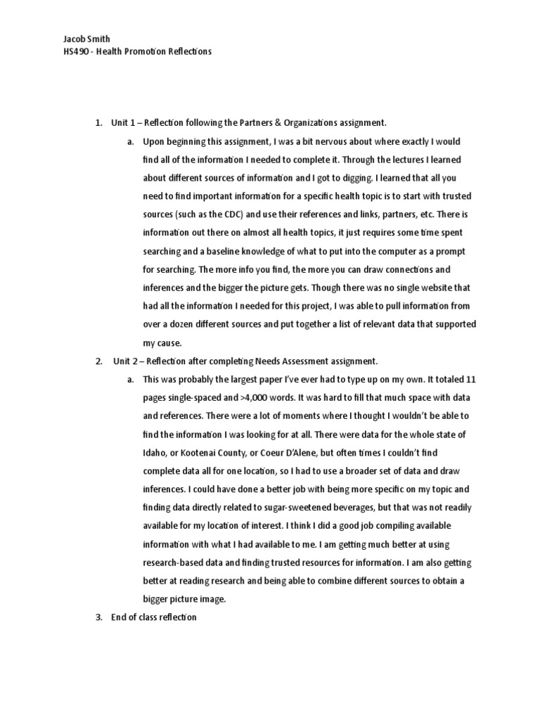 Health Promotion Reflection Insights | PDF | Self-Improvement
