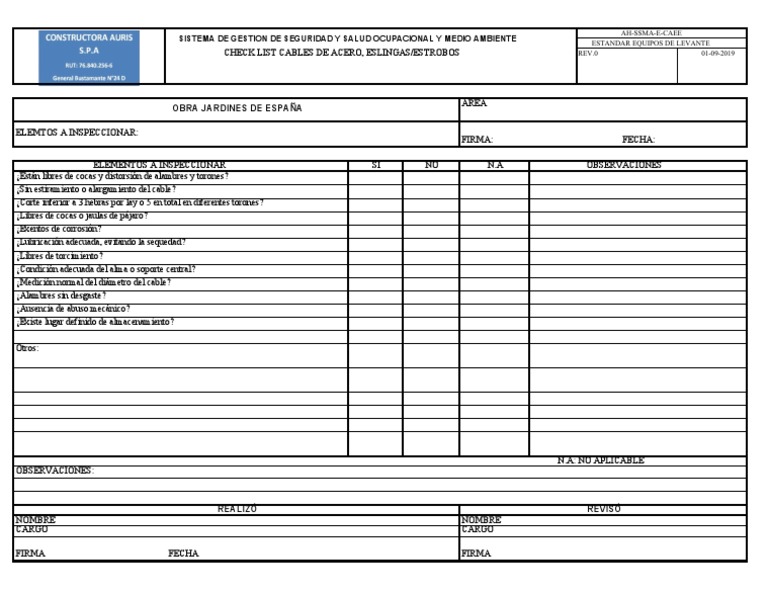Checklist de Inspección de Cables y Eslings | PDF