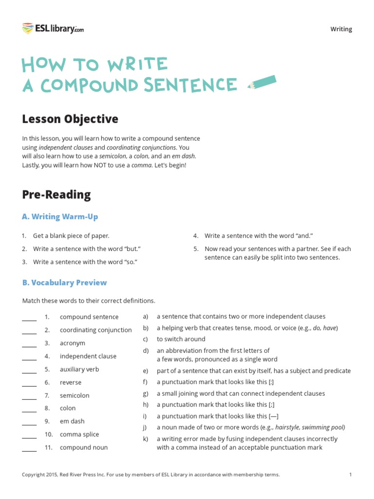 Compound Sentence Pdf Pdf Punctuation Syntax