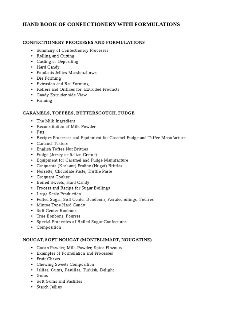 Confectionery Handbook with Formulations | PDF | Confectionery | Chocolate