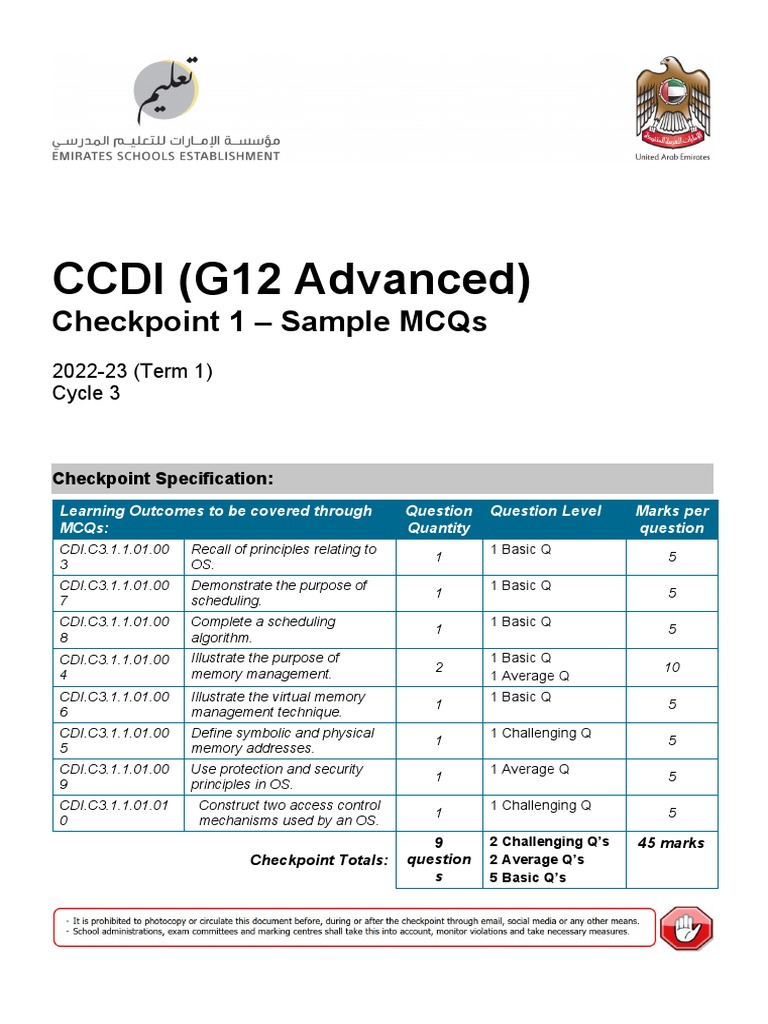 CCDI 22 23 T1 G12Adv Checkpoint 1 Sample MCQs | PDF | Scheduling ...