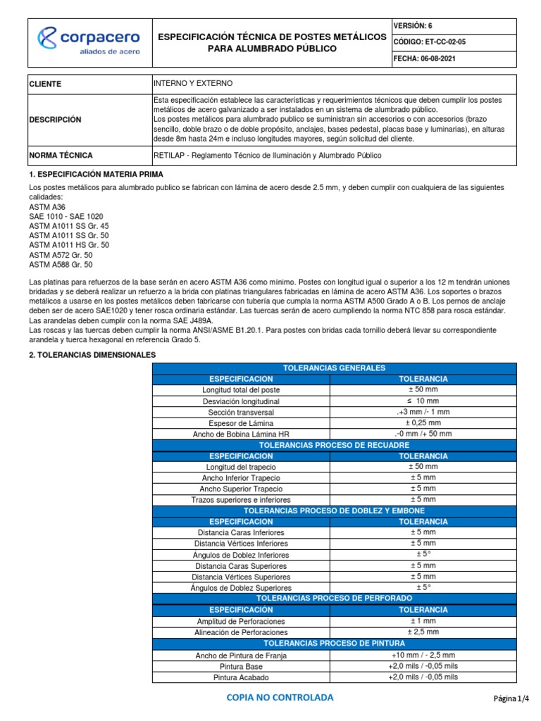 Et cc 02 05 et postes de alumbrado p blico v6 pdf pdf tornillo