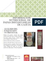 Información Nutricional de Papas Instantáneas de Cajeta