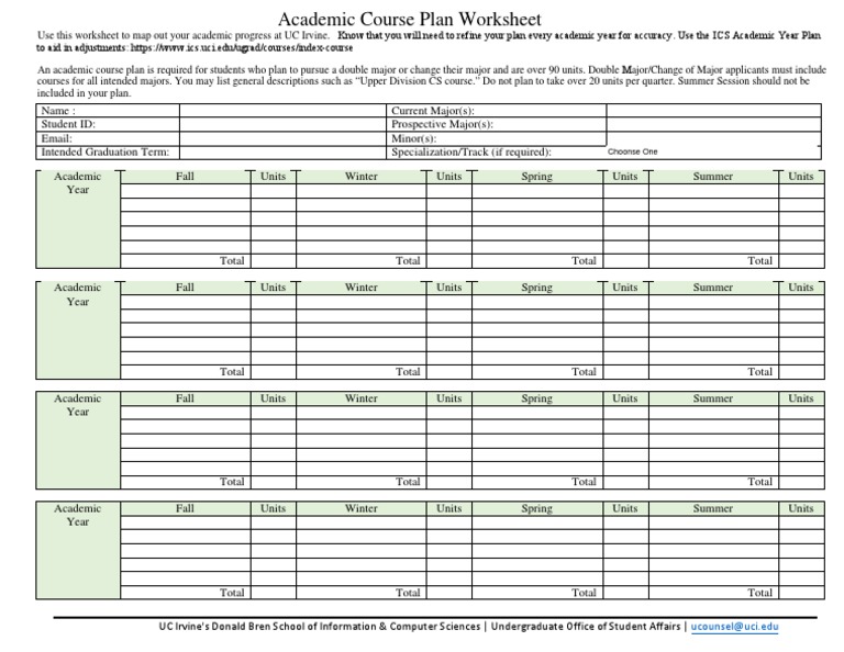 Academic Plan Worksheet PDF PDF