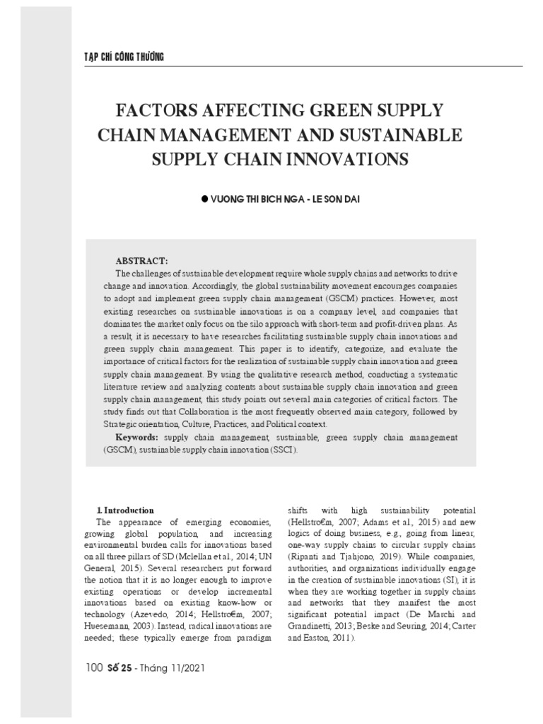 Factors Affecting Green Supply Chain Management and Sustainable Supply ...