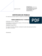 Certificado de Trabajo: Peter Anderzon Pico Y Dominguez