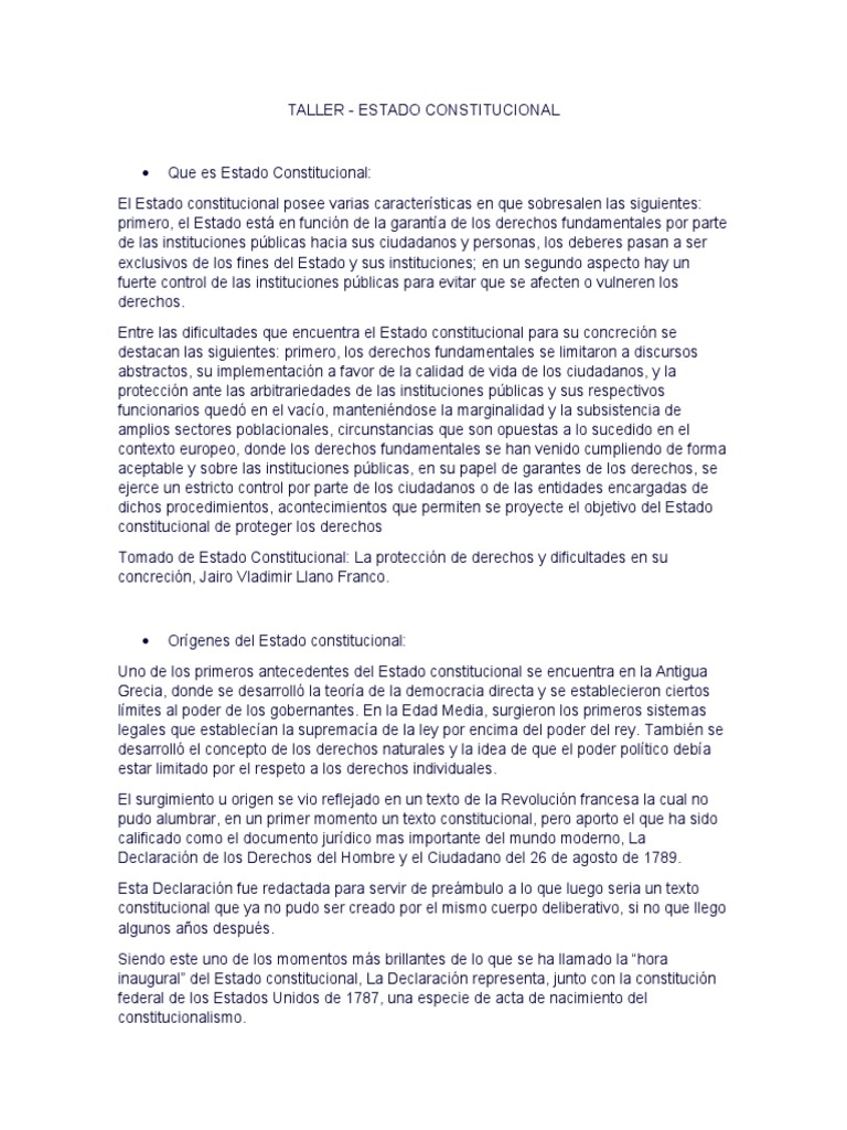 Taller Estado Constitucional | PDF | Constitución | Democracia