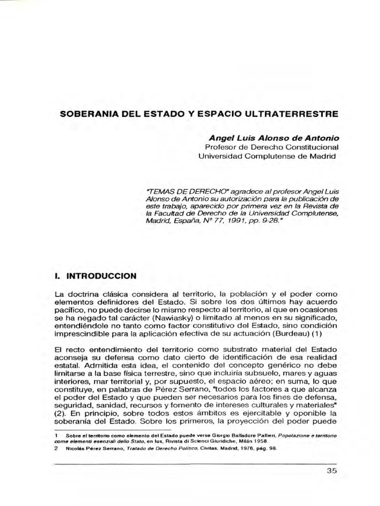 Soberanía del Estado en el espacio ultraterrestre | PDF
