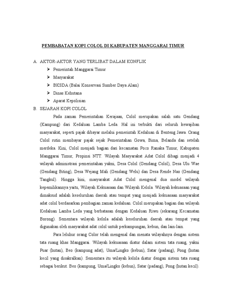 Konflik Pembabatan Kopi Colol NTT | PDF | Ilmu Sosial