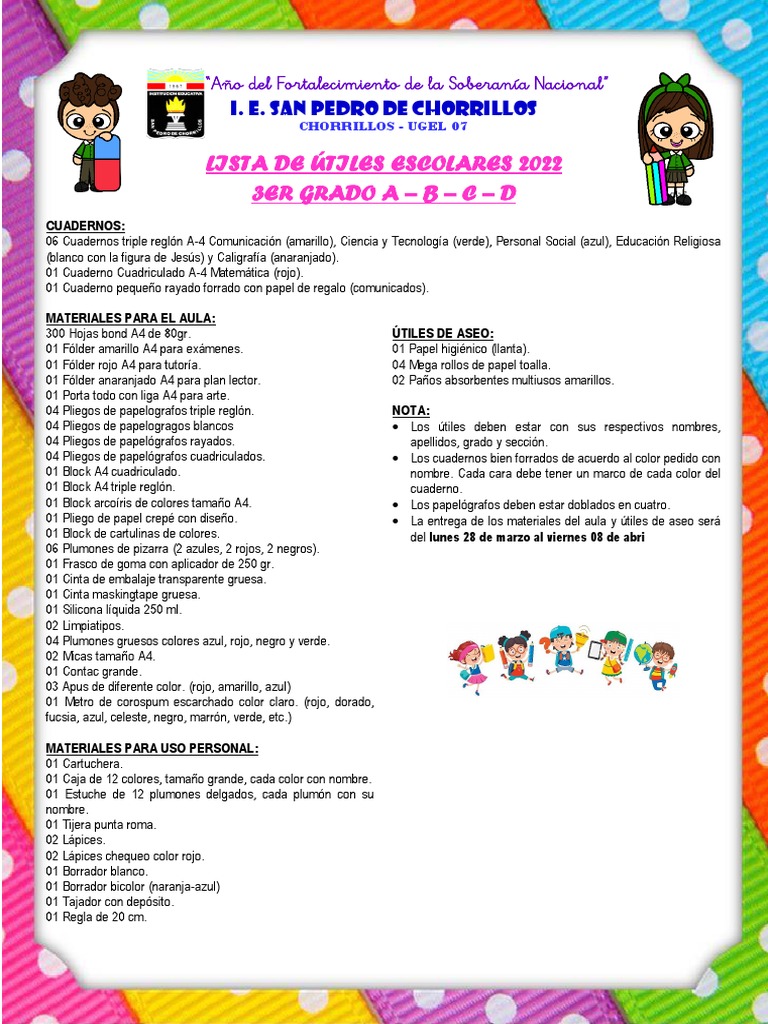 Lista de Útiles Del 3ro Grado A Último | PDF | Hogar, jardinería y ...