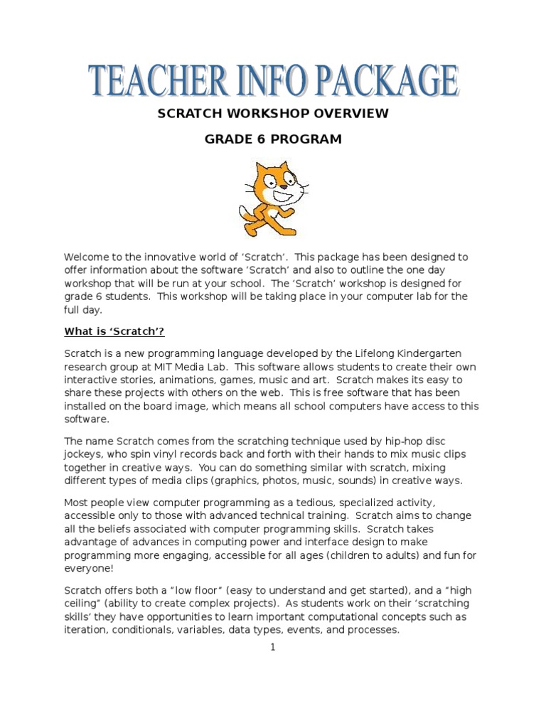 Grade 6 Scratch Workshop Registration | PDF | Scratch (Programming ...