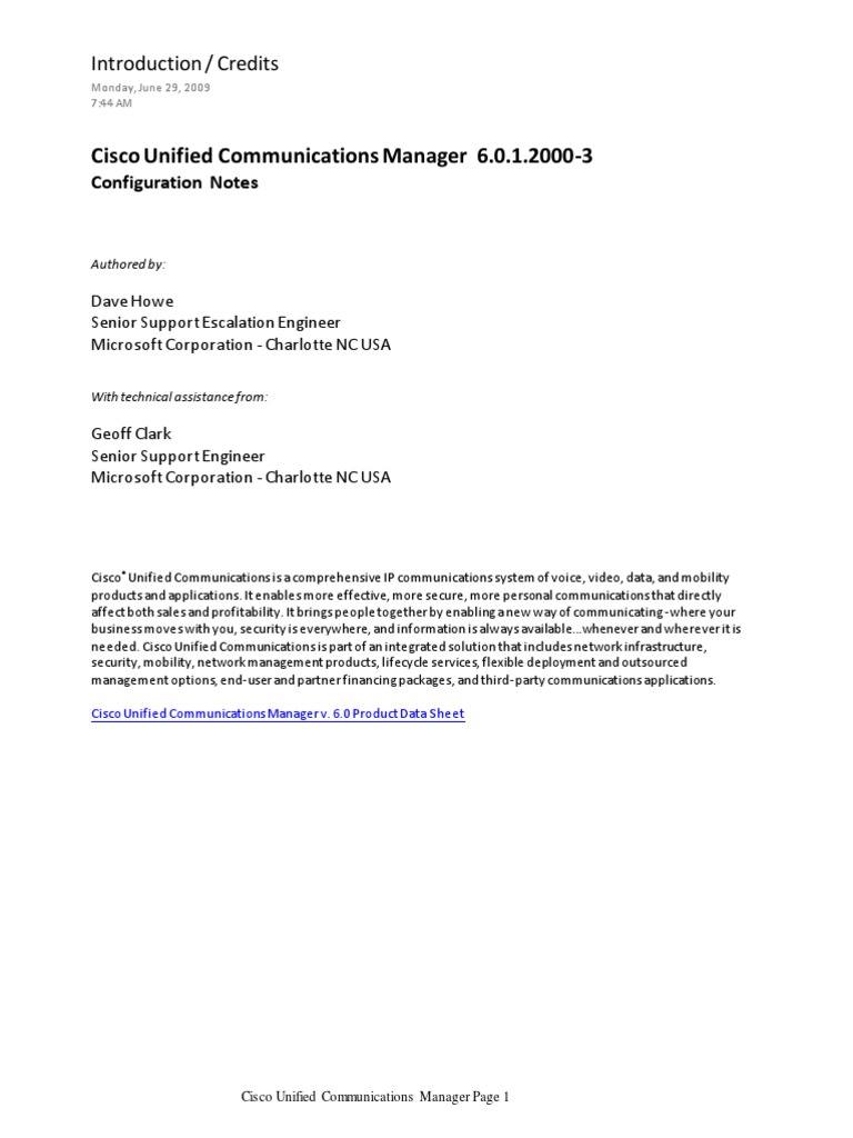 CUCM 6.0.1 Config Notes (Dave Howe) | PDF | Session Initiation Protocol ...