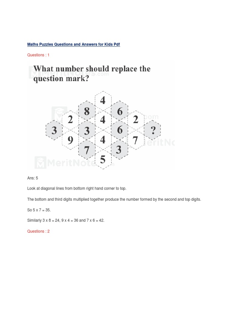 Math Puzzles Questions Answers Kids PDF PDF