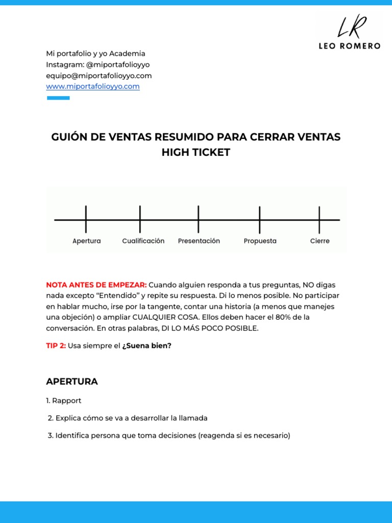 Guión de Ventas para Cerrar Clientes High Ticket en 1 Sola Llamada PDF ...