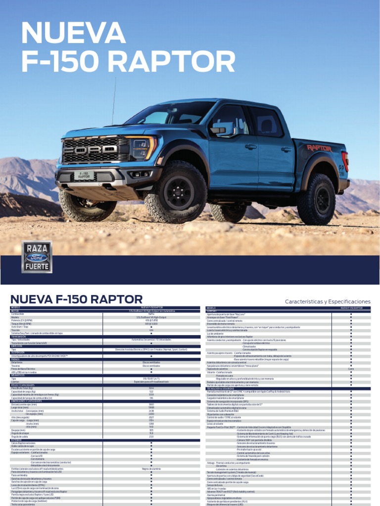 Ficha Tecnica Ford F 150 Raptor 2022 PDF PDF Tracción en las cuatro ruedas Transmisión
