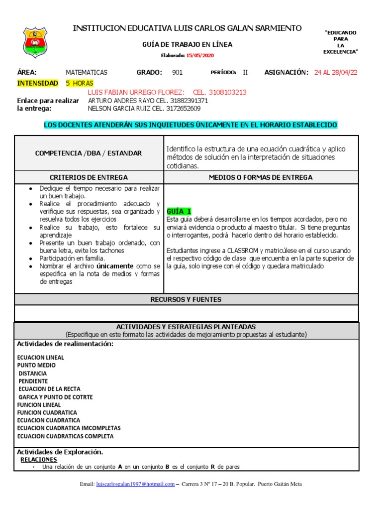 Guía de Matemáticas para Grado 901 | PDF | Sistema de coordenadas ...