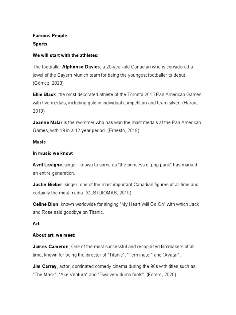 Famous Canadian Athletes Musicians Artists And Filmmakers Profiled PDF