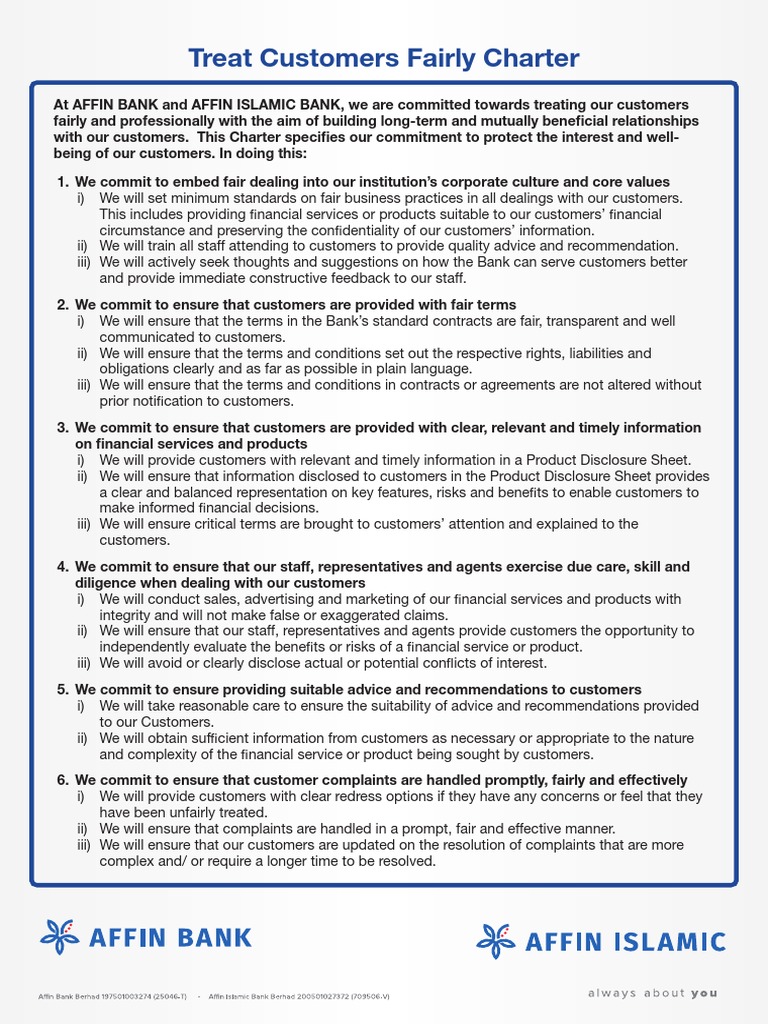 AFFIN Bank Customer Fairness Charter | PDF