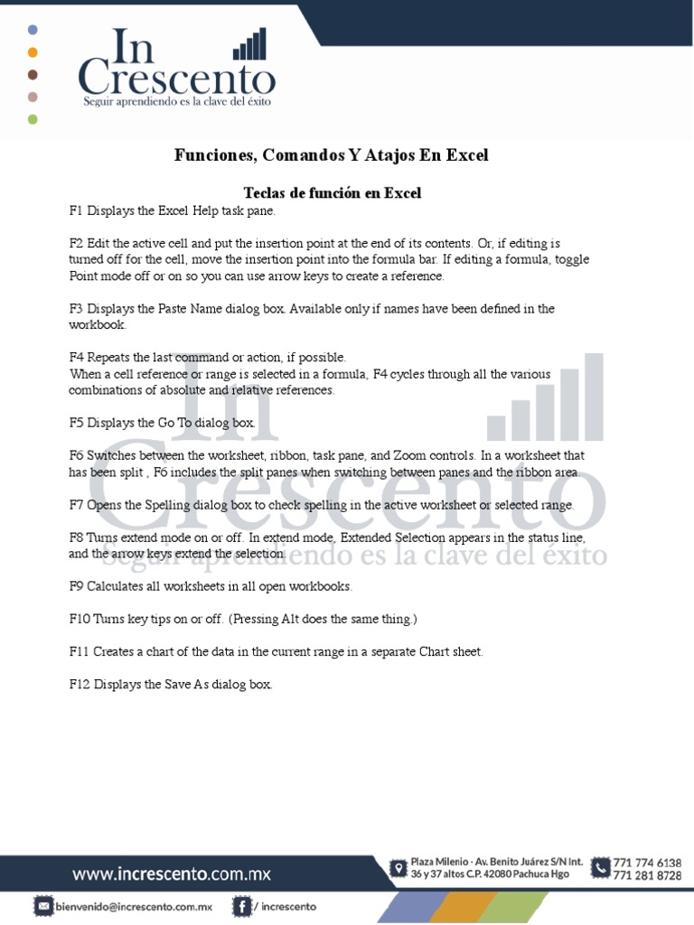 Lista de comandos de excel ingles pdf