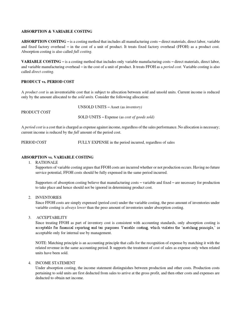Absorption and Variable Costing PDF | PDF