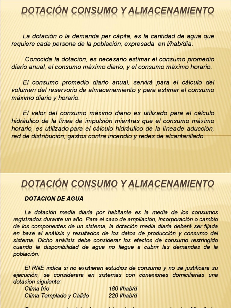 Dotación y Consumo de Agua por Habitante | PDF