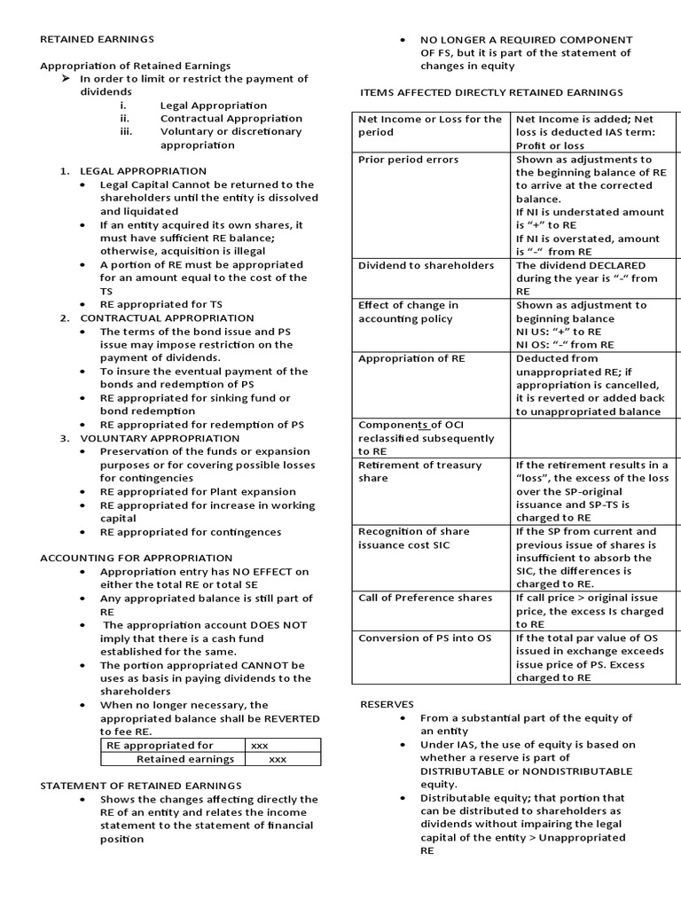 Appropriation of Retained Earnings Explained | PDF