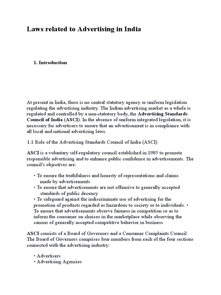 Laws Related To Advertising in India PDF | PDF