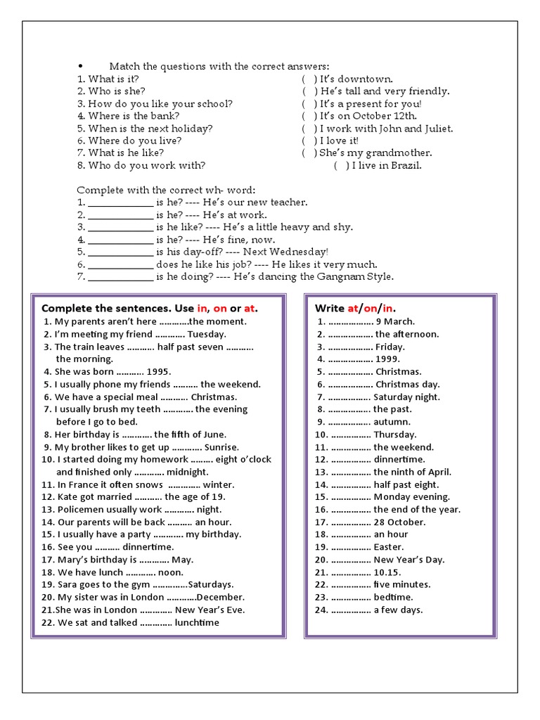 Wh- Questions and Prepositions Practice | PDF | Language Arts & Discipline