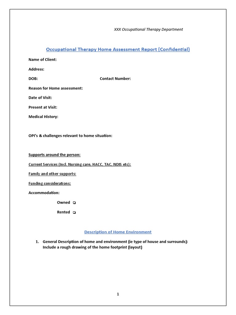 OT Home Assessment Template 2023 | PDF