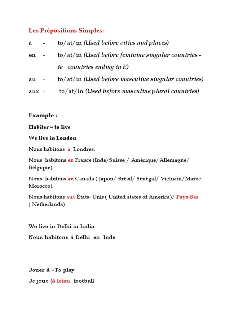 12.les Prepositions Simples | PDF