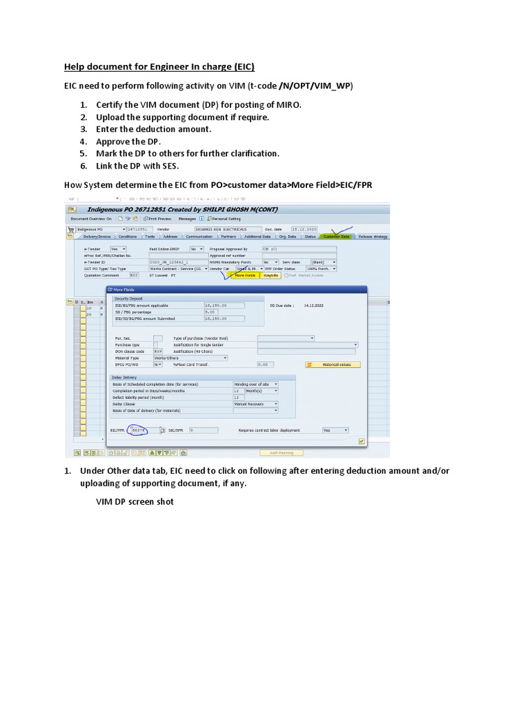 EIC Guide for VIM Document Processing | PDF | Finance & Money Management