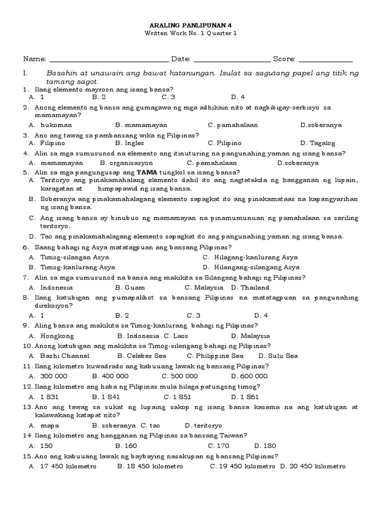 Grade 4 Summative Test in AP Modules 1-3.docx | PDF