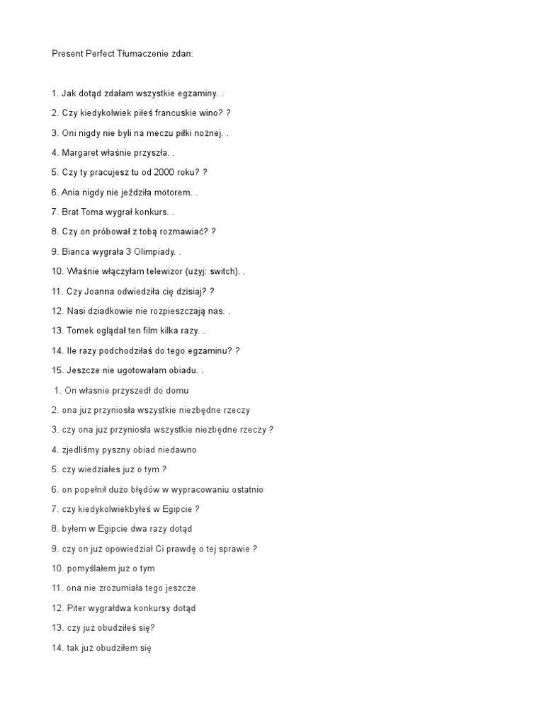 Present Perfect Tlumaczenie Zdan Odt PDF