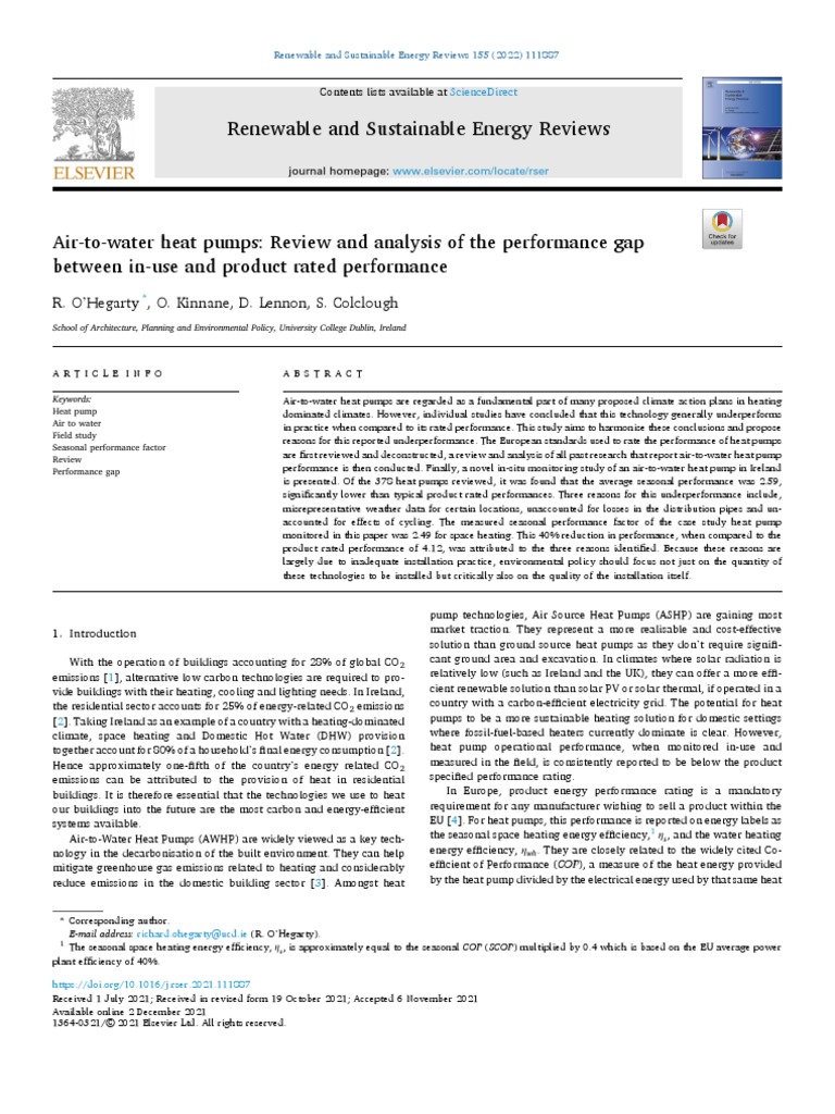 Air-to-water heat pumps: Review and analysis of the performance gap between  in-use and product rated performance - ScienceDirect
