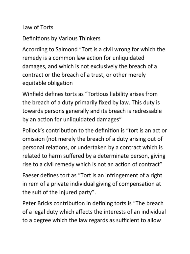 Law of Torts Definition S PDF