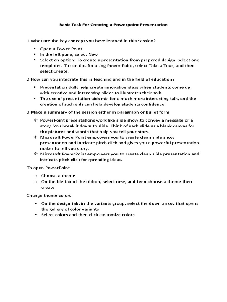 Basic Task For Creating A Powerpoint Presentation | PDF