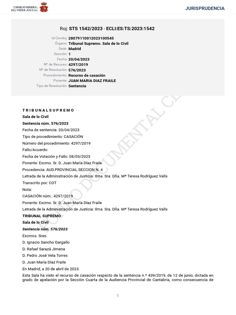 STS 1542 2023 PDF | PDF | Préstamo hipotecario | Sentencia (ley)