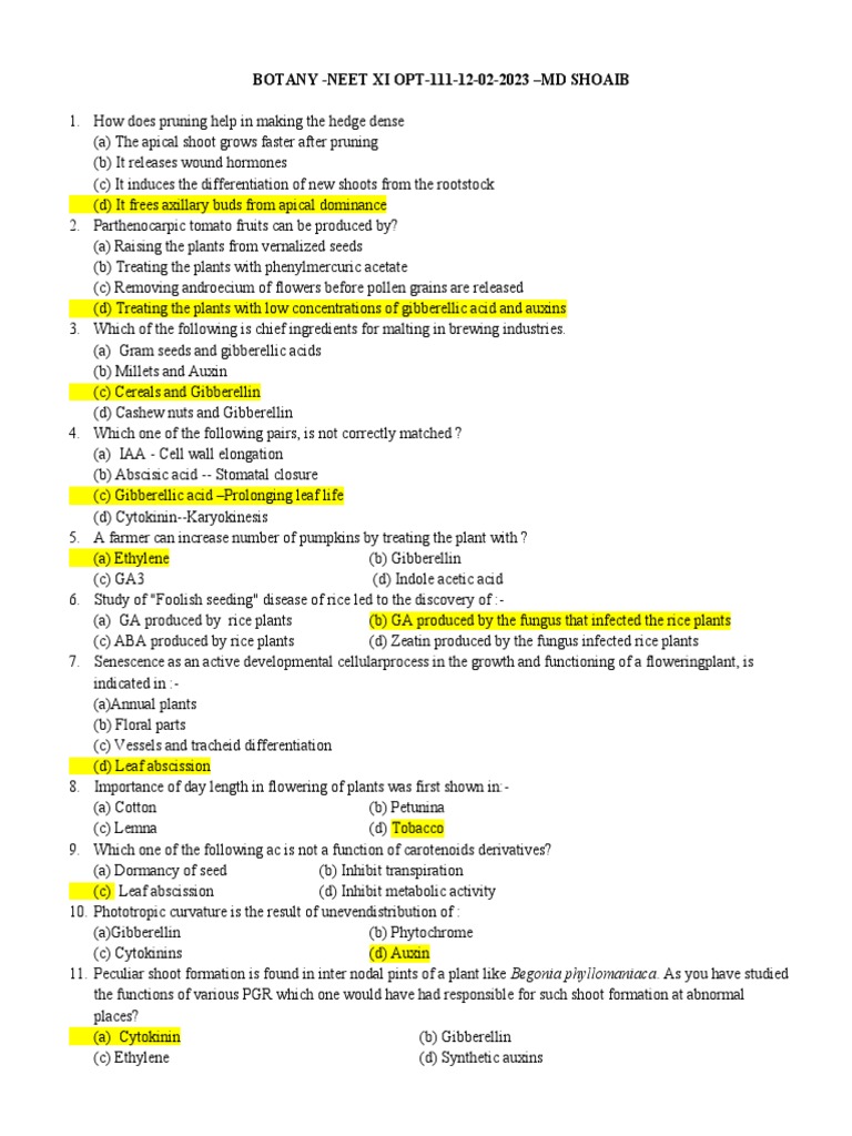 Botany MCQ-1 | PDF | Science & Mathematics