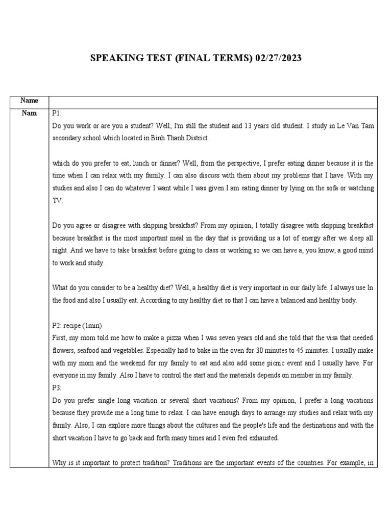 Speaking Test | Download Free PDF | Tourism