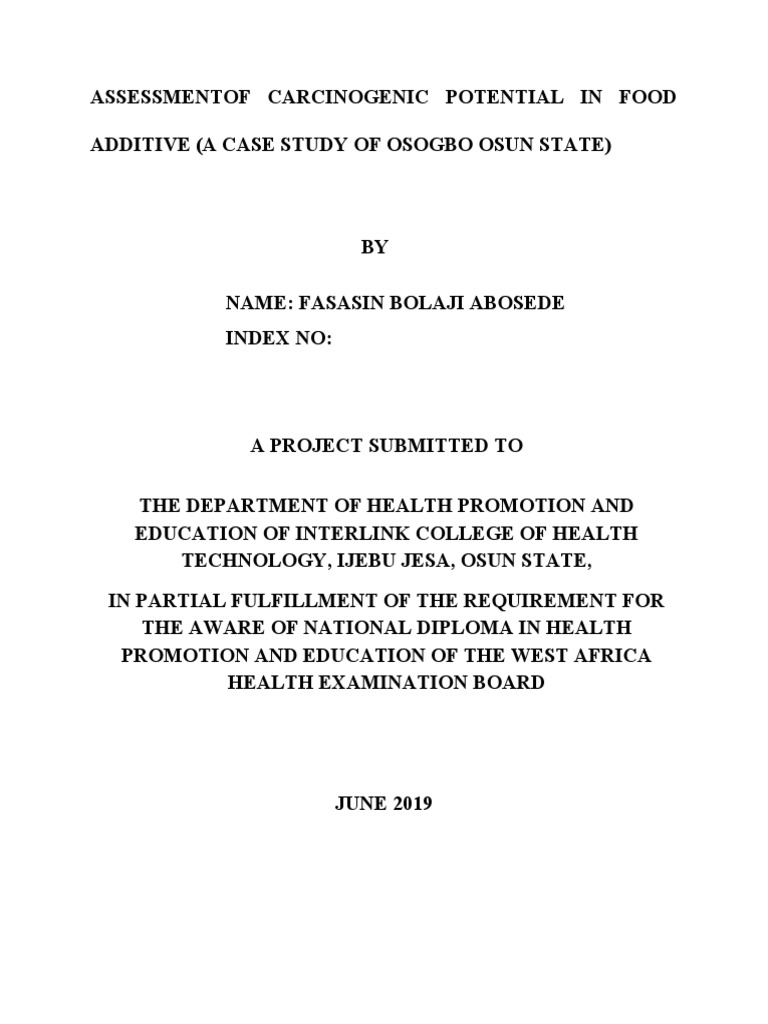 Assessmentof Carcinogenic Potential in Food Additive1 PDF