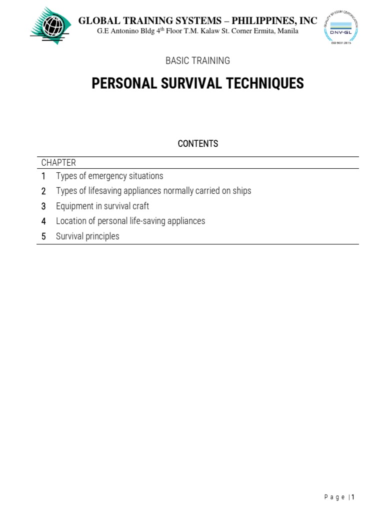 Personal Survival Techniques Training | PDF
