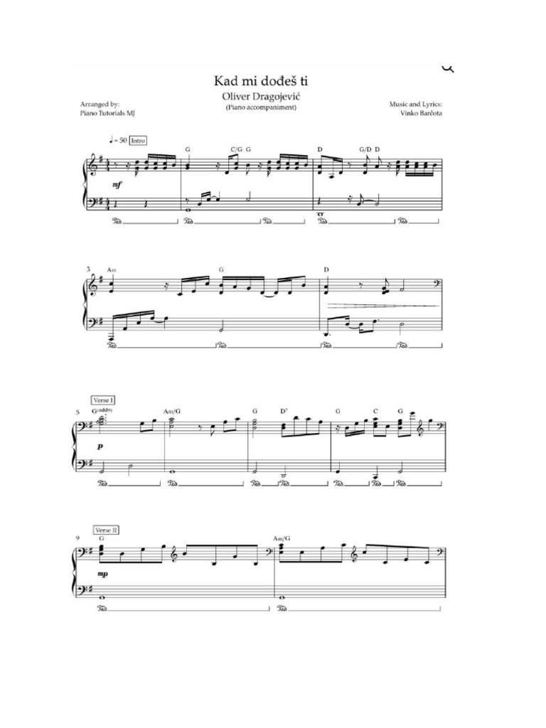Kad mi dođeš ti Sheet music PDF