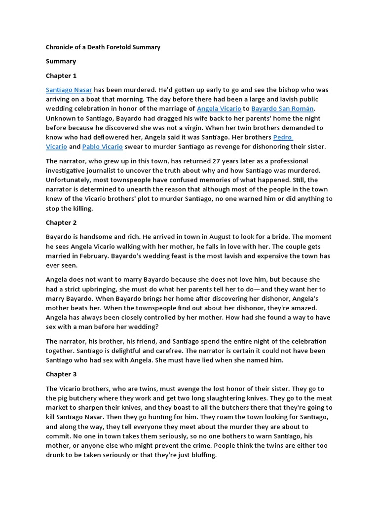 Chronicle of A Death Foretold Summary PDF
