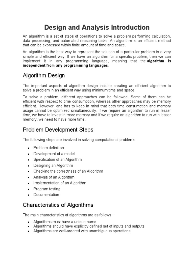 Design and Analysis Introduction | PDF