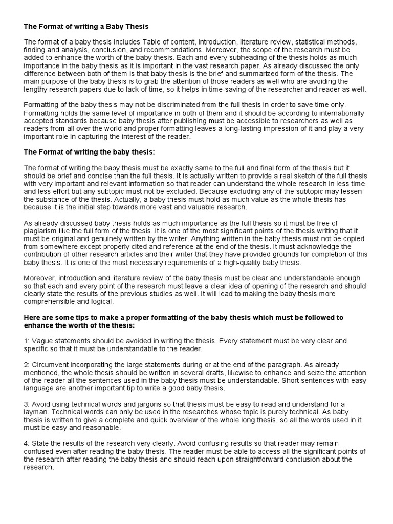 Baby Thesis Writing Format Guide | PDF | Career & Growth | Foreign ...