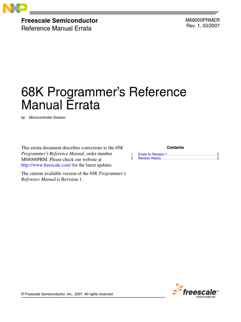 M68000 Programer's Reference Manual Errata PDF | PDF