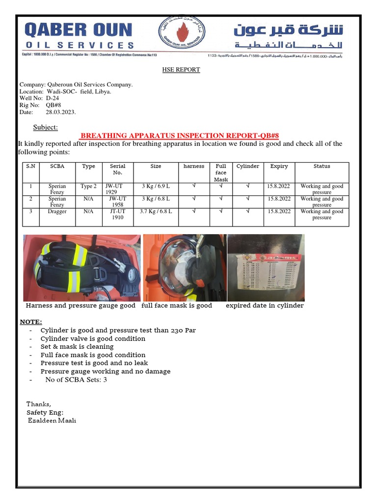 Breathing Apparatus Inspection ReportQb8Mar23 PDF PDF