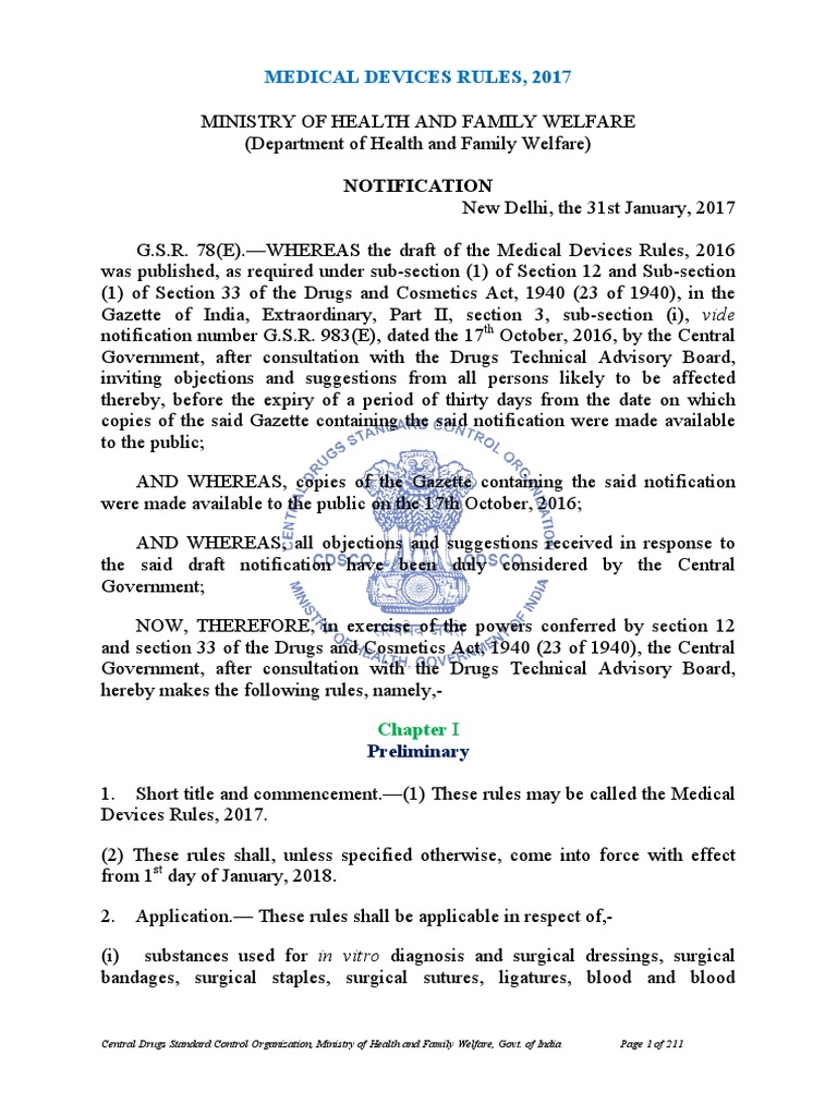 Medical Devices Rules, 2017 RevisedLatest PDF