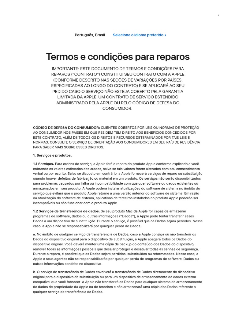 Legais - Termos e Condições para Reparos - Apple | PDF | Tecnologia e ...
