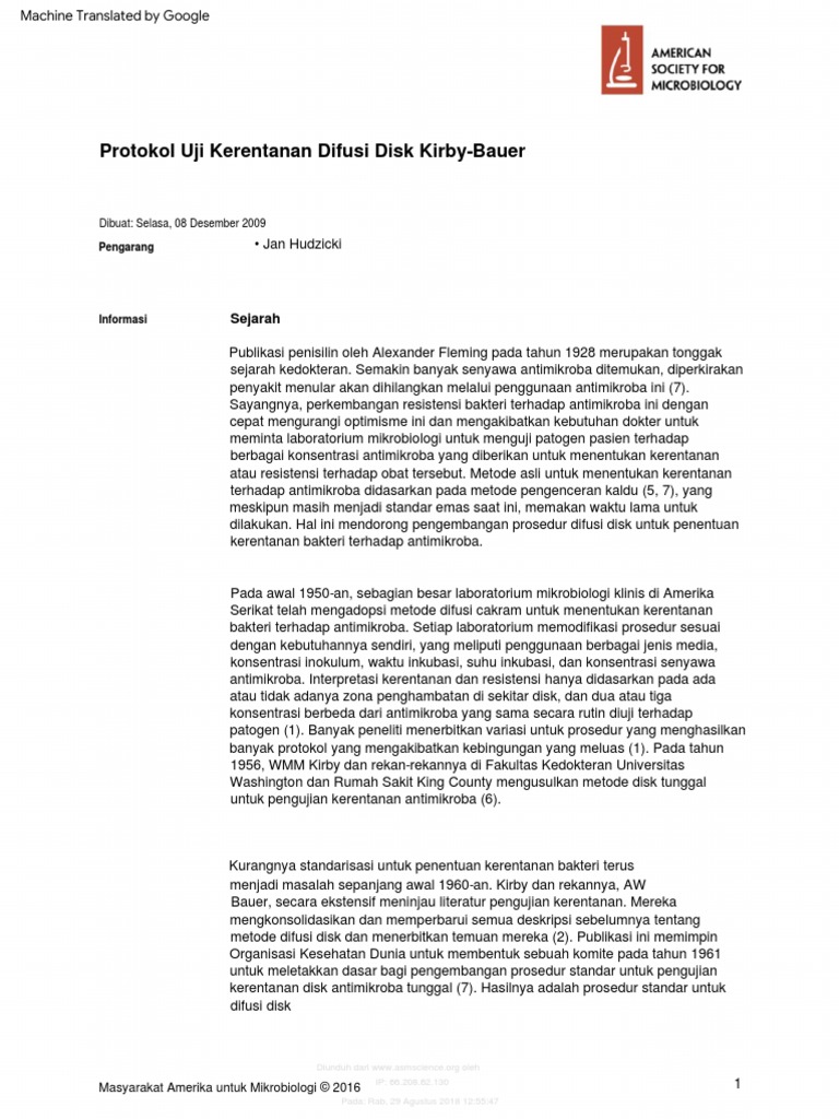 Kirby Bauer Disk Diffusion Susceptibility Test Protocol PDF | PDF